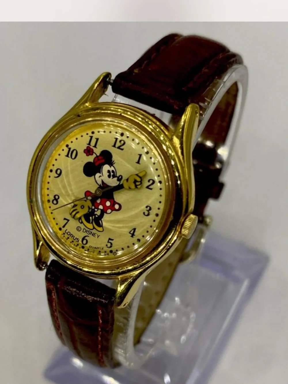 *** Disney ^^^ Minnie Mouse Gold-Tone Watch / Tan Leather Strap * Collectors ^^